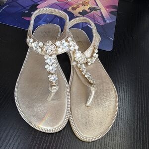 Sparkling Gold and Silver Embellished Sandals